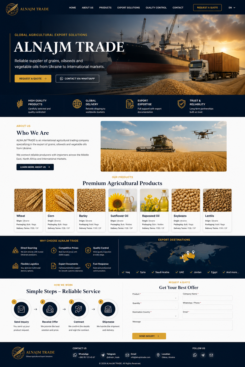 Agricultural export logistics with vessel and truck